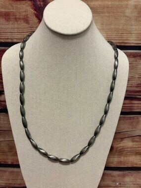 ISAC Handmade 24" Metallic Silver Elongated Western Bead Necklace